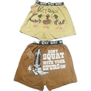 LAZY ONE Boxer Shorts Lot 2 Pair Funny Novelty Cotton Elastic Waist Mens M Brown